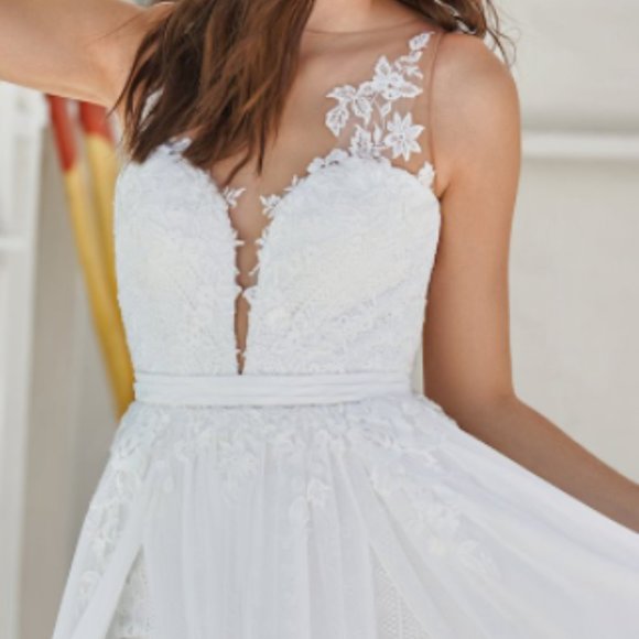 Lillian West Wedding Romper with Sheer Overlay Style 66033 - Picture 2 of 14